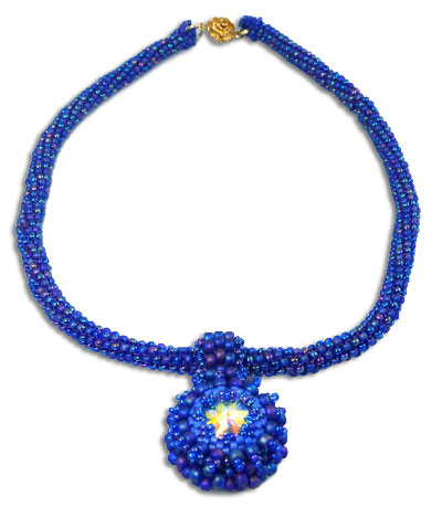 True Blue Bezel Button & Peyote Necklace